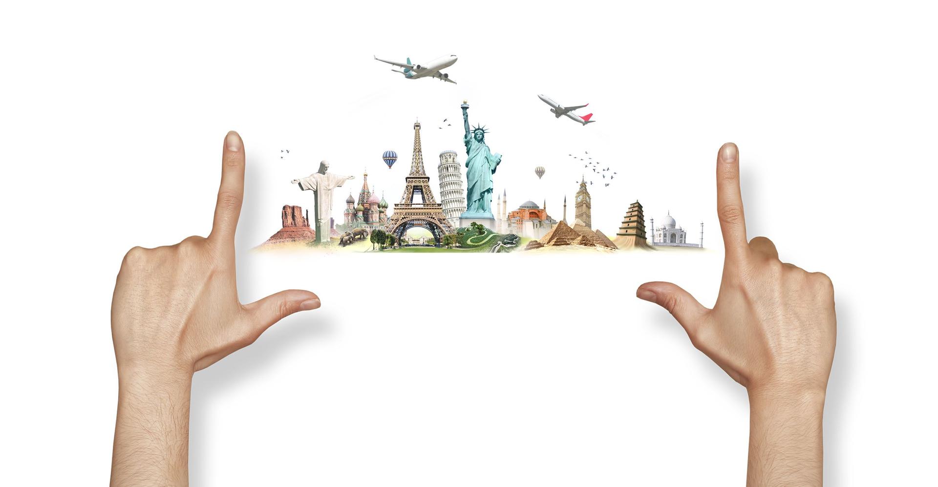 Travel the world landmarks concept