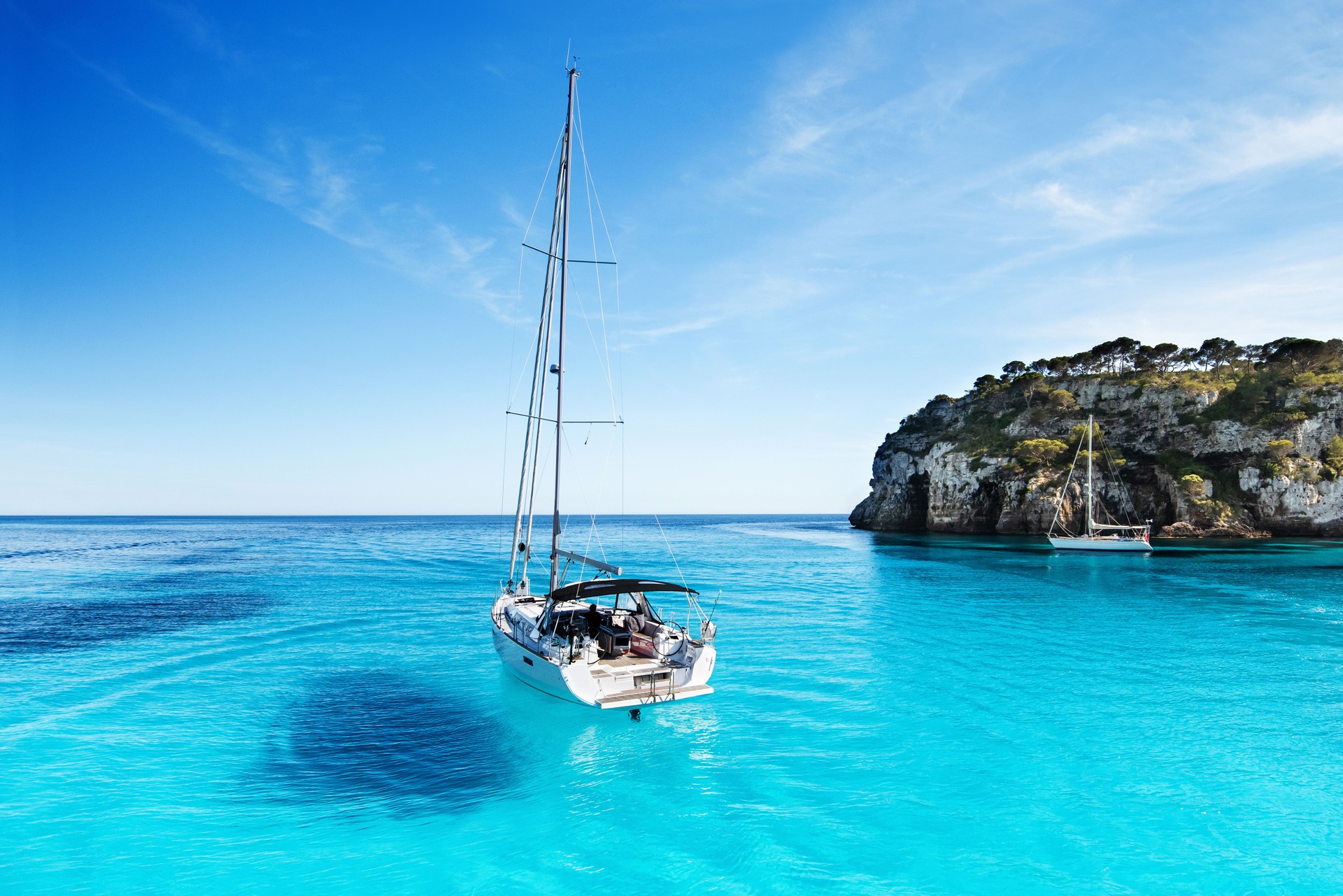 Sailboat in beautiful Mediterranean bay